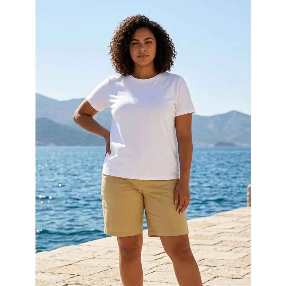 Cato Women’s Khaki Bermuda Shorts Plus Size 20W Stretch Chino Work Uniform Basic